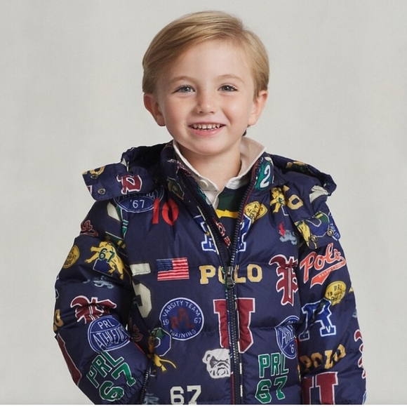 Ralph Lauren Polo Print Water-Repellent Down Hooded Jacket Kids